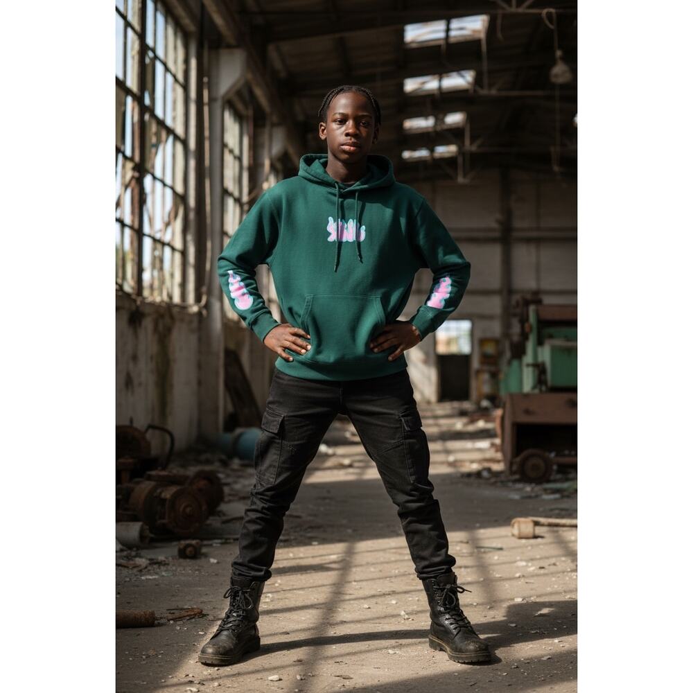 KNJ Skater Hoodie FanJoy Kangaroo Pocket L Green Streetwear Cozy Lounge Casual